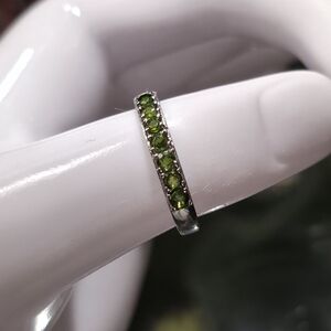 Stainless Steel Ring with Peridot Green Colored Gemstones